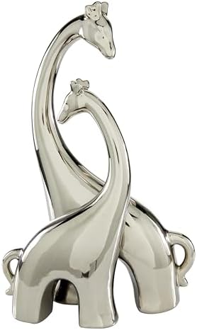 Deco 79 Ceramic Giraffe Decorative Sculpture Home Decor Statue, Accent Figurine 11" x 5" x 15", Silver