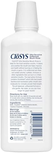 CloSYS Ultra Sensitive Mouthwash, 32 Oz, Alcohol Free Mouthwash, Unflavored Mouth Wash, Dye Free, pH Balanced, Helps Soothe Entire Mouth | Unflavored Mouth Wash, Dye Free, pH Balanced, Helps Soothe Entire Mouth