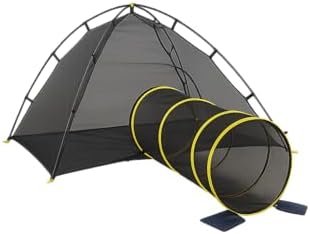 Kitty Compound Outdoor Cat Enclosure and Tunnel, Play Tents | Portable playhouse setup letting indoor felines enjoy fresh air outside while staying contained, safe and secure at all times