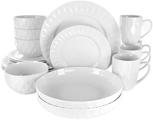 Elama White Porcelain Dish Dinnerware Set, 18 Piece, Newman
