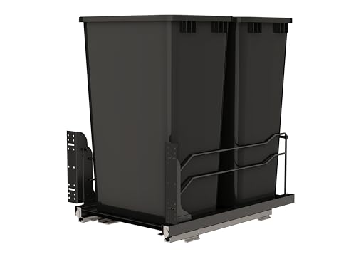 Rev-A-Shelf Double Pullout Trash Can w/Soft-Close Slides, 14.5" Min Opening | Large Capacity Garbage/ Recycling Bins for Full Height Kitchen Cabinets, Heavy Gauge Wire Construction, 53WC-2150SCDM-217