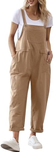YESNO Women Long Casual Loose Bib Pants Overalls Baggy Rompers Jumpsuits with Pockets PV9