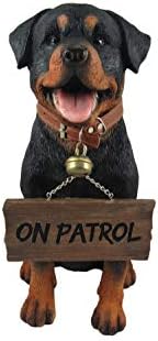 Rottweiler Outdoor Statue, 13 Inch Guard Dog with Reversible Sign