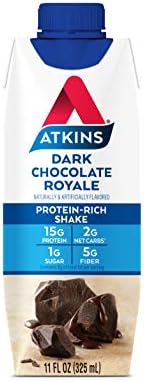 Atkins Dark Chocolate Royale Protein-Rich Shake. Rich and Creamy with Protein. Keto-Friendly and Gluten Free. (4 Shakes), 11 Fl Oz