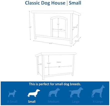 Trixie Natura Classic Dog House - Wooden Outdoor Shelter with Weatherproof Sealer, Hinged Roof & Adjustable Legs for Medium Dogs - Gray - 27 x 41 x 28.5 in