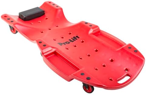 Pro-LifT C-6048 Mechanic Plastic Creeper 48 Inch - Blow Molded Ergonomic HDPE Body with Padded Headrest & Dual Tool Trays - 440 Lbs Capacity Red