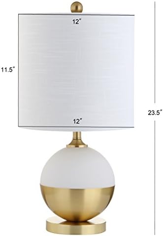 JONATHAN Y Carr Modern Table Lamp Ceramic Metal 23.5", White/Brass Gold | Contemporary Glam Nightstand Bedroom Desk Light, Linen Drum Shade, Silk Cord