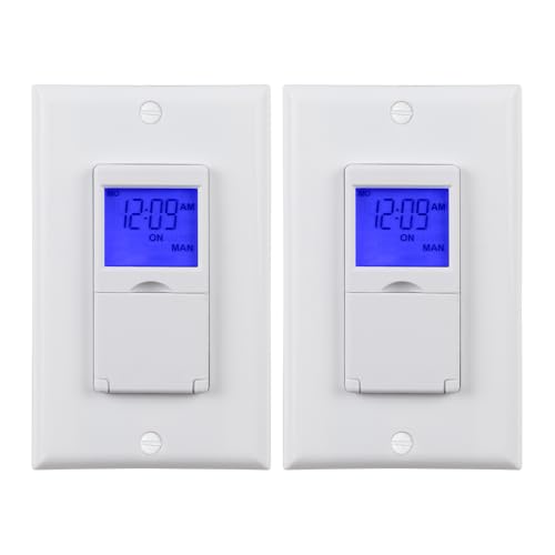 BN-LINK 7 Day Programmable in-Wall Digital Timer Switch for Lights, Fans | 18 ON/OFF Programs, Random/DST Mode, Single Pole or 3 Way Light Switch Timer, 15A/1875W, Neutral Required, No Backlight, ETL