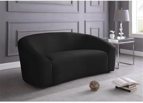 Meridian Furniture 610Black-L Riley Collection Modern | Contemporary Velvet Upholstered Loveseat with Rounded Contemporary Design, Black