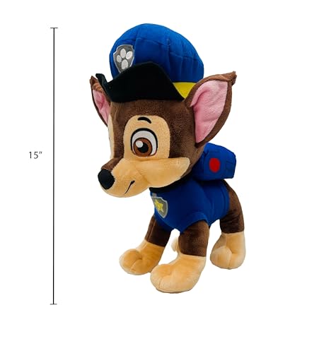 Paw Patrol Chase Blue Soft Plush Cuddle Pillow with Embroidered Details Character Decorative for Kids, Cozy and Huggable Plush for Playtime, Travel