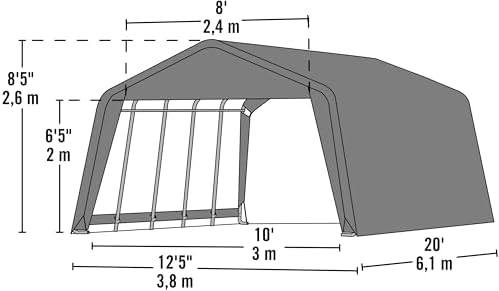 ShelterLogic AG Series 12 x 20 x 8 ft. Peak Style Steel Frame Equine & Storage Shelter with Waterproof Cover, Green
