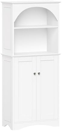 RiverRidge Kitchen Tall 2-Door Sideboard Buffet Storage Cabinet, White | Soft Close Hinges, Adjustable Shelves, Versatile Arched Design
