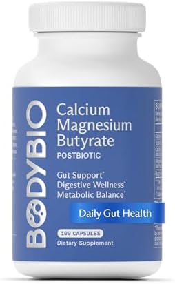 BodyBio Butyrate Calcium Magnesium - Postbiotic for Gut & Digestive Support | Gut Health, Digestive Support, Bloating, Gas & Constipation Relief, Leaky Gut Repair