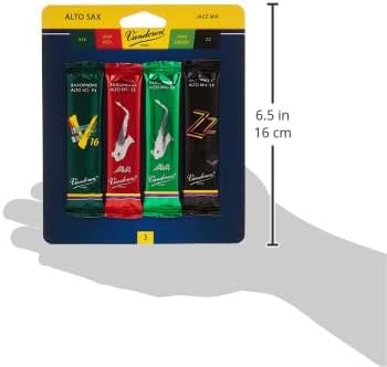 Vandoren SRMIXA3 Alto Sax Jazz Reed Mix Card includes 1 each ZZ, V16, JAVA and JAVA Red Strength 3