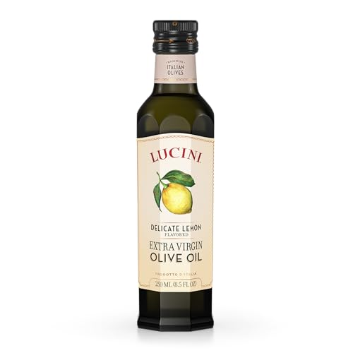 Lucini Italia Delicate Lemon Extra Virgin Olive Oil - EVOO Infused with Fresh Lemon - Olive Oil for Marinade, Grilling, Roasting, Baking - Non-GMO Verified, Whole30 Approved, Kosher, 250mL