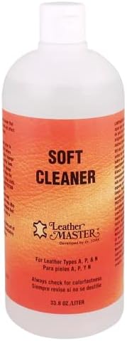 Leather Master Soft Leather Cleaner 33.8 oz/Liter - Soft Leather Cleaner for use of Leather Furniture, Car Interior, Apparel, Boots, Shoes, and Bags.
