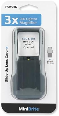 Carson MiniBrite 3x Power LED Lighted Slide Out Magnifier with Protective Sleeve (PO-25), gray