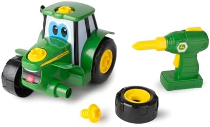 BUILD-A-BUDDY John Deere Tractor Toy and Toy Drill - Toddler STEM Take Apart Toys with 16 Individual Pieces and Kids Tools - Kids Building Toys Ages 3 Years and Up