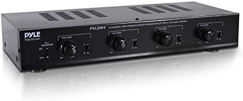 Pyle 4 Channel Speaker Selector Switch - Multi Zone A B Speaker Distribution Controller Box w/Independent Audio Source Volume Control