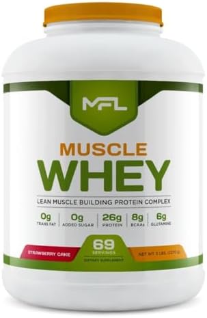MFL Muscle Whey Protein l 28g of Protein l 8g BCAAs l Keto Friendly l Low Carbs l 5 lbs. (Vanilla Bean)