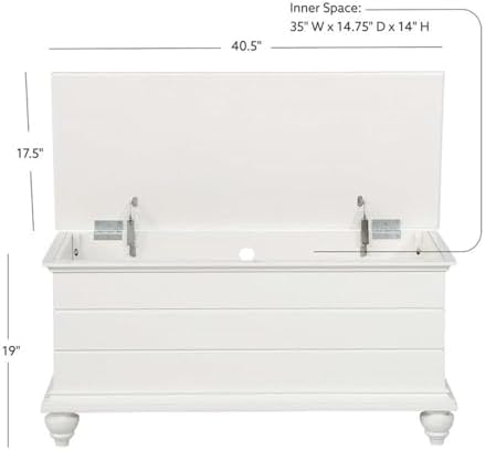 BOWERY HILL Transitional Rubberwood Cedar Chest, 40.5" W x 17.33" D x 19" H, MDF and Tupelo Veneer, White Finish, Faux Plank Details