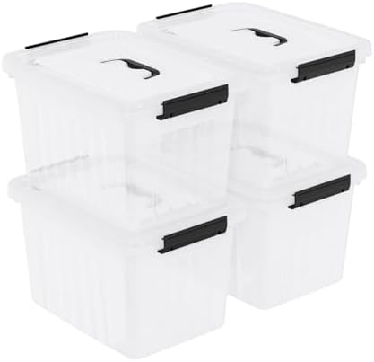 30L Plastic Storage Bin with Lid, Stackable Clear Container