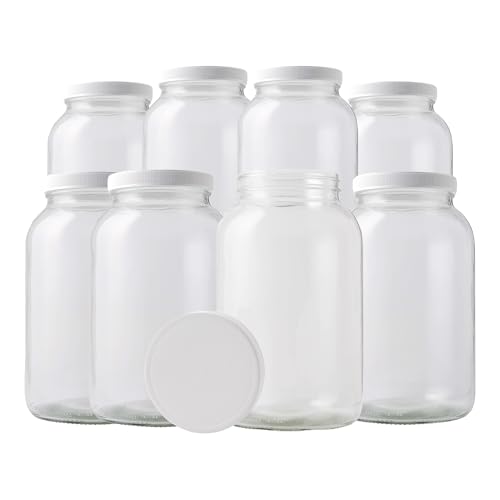 4-Pack 1 Gallon Glass Jar with Lid | Wide Mouth Food Storage Canisters | Heavy-duty Glass Jars with Airtight Lid for kombucha, pickling, canning, fermentation, cider, wine and bulk pantry storage