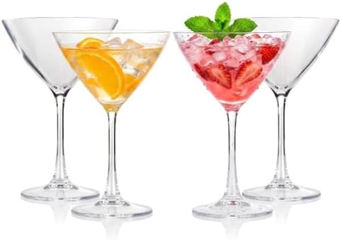Lily's Home Unbreakable Martini Glasses, Made of Shatterproof Plastic and Ideal for Indoor and Outdoor Use, Reusable, Crystal Clear (8.5 oz. Each