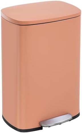 FDW | 13 Gallon Trash Can with Lid | Steel | Fingerprint-Proof | Made of Brushed Stainless Steel | Soft-Close Step Pedal | Hands-Free Use | Easy to Clean | for Kitchen, Office, Bathroom