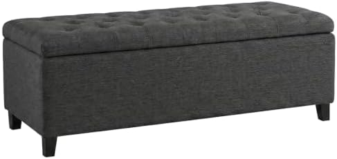Madison Park 49" Upholstered Storage Bench, Button Tufted End of Bed Bench with Storage, Dual Spring Soft-Close Lid, Bedroom Bench for Queen King Bed, Entryway Living Room, Grey