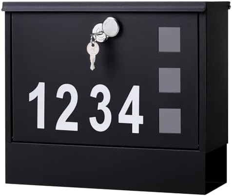 Locking Mailbox Wall Mount for Outside– Jssmst Mailboxes with Key Lock for Front Door Fence, Large Capacity Letter Box, 14.3 x 4.1 x 11.8 Inch, Black, SM-HPB911BN