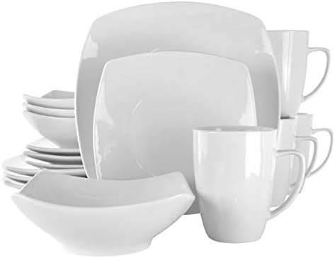 Elama Cara 16 Piece Round Porcelain Dinnerware Set in White