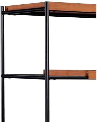 Benjara 5 Tier Wooden Bookshelf with Open Metal Frame, Brown and Black