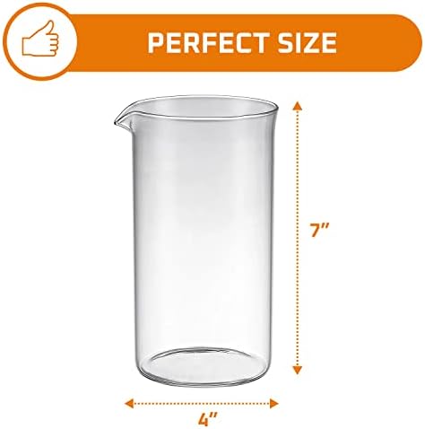 Bruntmor Spare Carafe for French Press, 34 oz French Press replacement Glass, Fire hardened Borosilicate Beaker, 34 ounce