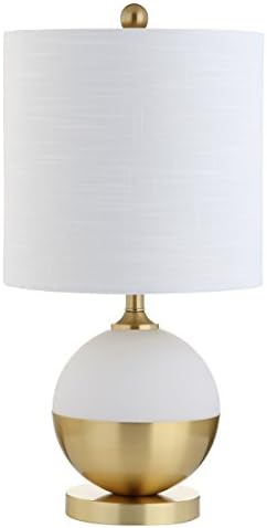 JONATHAN Y Carr Modern Table Lamp Ceramic Metal 23.5", White/Brass Gold | Contemporary Glam Nightstand Bedroom Desk Light, Linen Drum Shade, Silk Cord