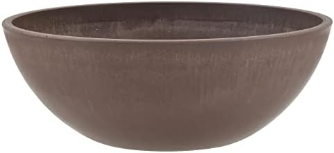 PSW Pot Collection M30DC 12-inch Plastic/Stone/Wood Composite Low Bowl Planter – No Drainage Hole (Drillable), Shallow Indoor/Outer Pot for Succulents, Bonsai, Fairy Gardens, Herbs, Dark Charcoal
