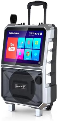 Dolphin KB-85R Karaoke Machine with Wireless Microphone, 8" Woofer | 14" Tablet, 100W RMS, 5400mAh Battery, Bluetooth, HDMI Output, USB, SD, FM