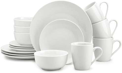 Zulay Kitchen Luna Plates and Bowls Sets, 16 Piece Modern Porcelain Dish Set for 4, Chip and Scratch Resistant Square Dinnerware Set