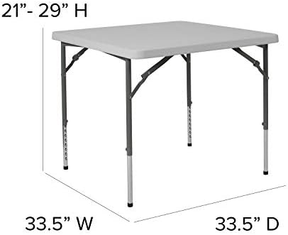 EMMA + OLIVER 2.79-Foot Square Granite White Adjustable Folding Table | Height Adjustable, Card and Game Table, Lightweight