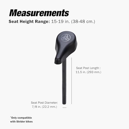Strider Performance Seat with XL Post, Fits 12 and 14x Bikes, Inseam 15-19” | Ergonomic Performance Seat with XL Post for Extra Reach
