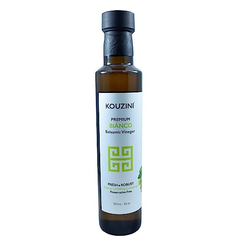 Kouzini Ultra-Premium Peach White Balsamic Vinegar, Aged, No Added Sugars or Preservatives, Ideal for Salads, Meats, Fish, Pizza, & Bread Dipping, Luxurious Balsamic Vinegar of Modena, 250ml