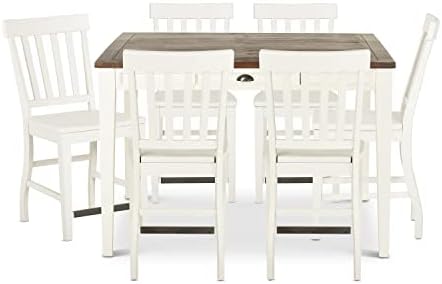 Steve Silver Furniture Cayla Counter 7pc Set, Farmhouse Styling, Includes One Counter Table and 6 Slat Back Chairs, Dining Room, 54" L x 54" W x 36" H