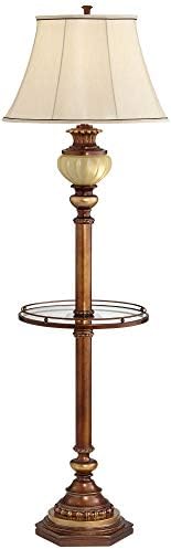 Kathy Ireland 65" Tall Night Light Glass Tray Table Floor Lamp Living Room | Hyde Park Rustic Vintage with Nightlight Bronze Gold Metal Pearl White