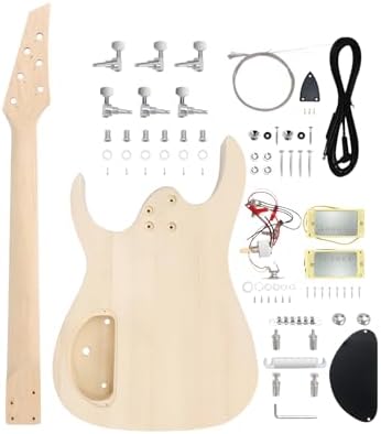 DIY Electric Guitar Kit Beginner Kit with Flamed Maple Veneer Top | 6 String, Right Handed, Basswood Body, Hard Maple Neck, Rosewood Fretboard