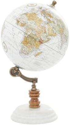 Deco 79 Marble Globe with Marble Base, 7" x 7" x 11", Teal | Educational/Geographic Earth World Map Decorative World Globe With Marble Base World Globe