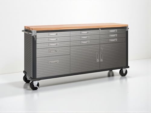 Heavy-Duty Rolling Workbench with Drawers and Cabinet, 77" W x 20" D x 37.5" H, (Red, 11 Drawer)