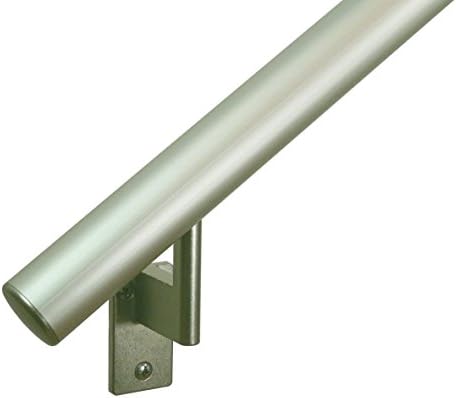 Promenaid Silver 3ft Flush Handrail Kit - Complete Indoor/Outdoor Stair Handrail - Modern 1.6" Round Satin-Anodized Aluminum Railing with 2 Silver
