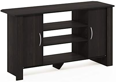 Furinno Econ TV Stand Entertainment Center, Espresso | with Adjustable Shelf, Open Back TV Console with Door Storage for TV up to 50 Inch, for Living Room, Bedroom