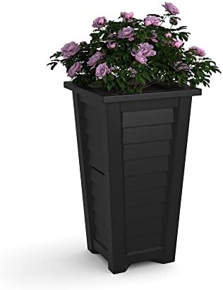 Mayne Lakeland 28in Self-Watering Tall Square Planter, White | Self-watering, All season, Fade resistant, Reversible planting shelf, 15-year warranty