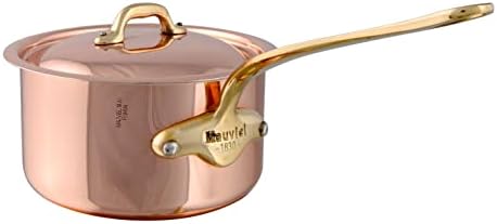 Mauviel M'Heritage 150 B 1.5mm Polished Copper & Stainless Steel Sauce Pan With Lid, And Brass Handles, 1.9-qt, Made in France